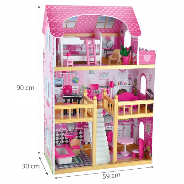 Basia Puppenhaus 90 cm mit Möbeln und LED-Lampen – Holz, handbemalt