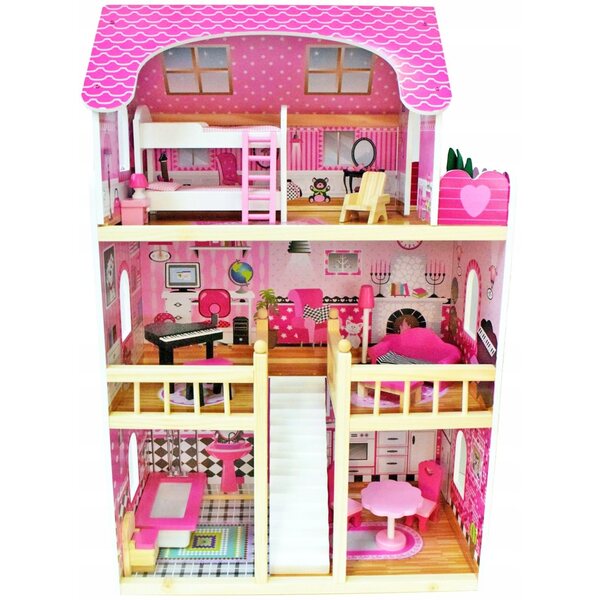 Basia Puppenhaus 90 cm mit Möbeln und LED-Lampen – Holz, handbemalt