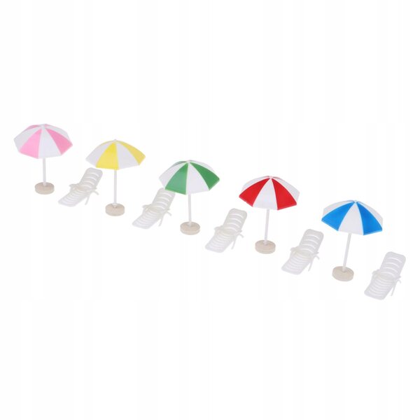 Lot de 5 mini chaises et 5 mini parapluies en bois pour maison de poupées 1:12