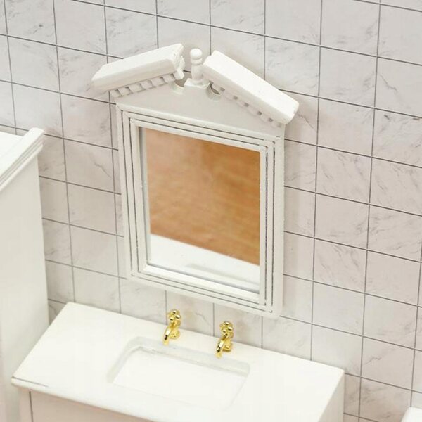 Miniatura Specchiera Bianca 1:12 in Legno per Case delle Bambole - Decorazione Dettagliata
