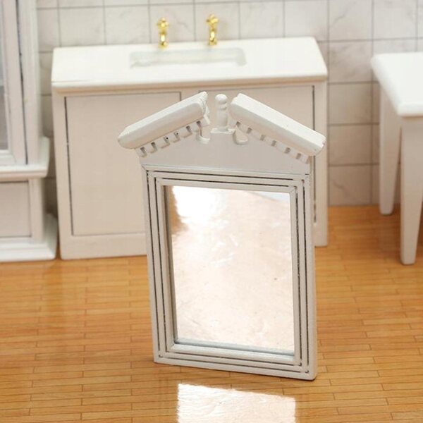 Miniatura Specchiera Bianca 1:12 in Legno per Case delle Bambole - Decorazione Dettagliata