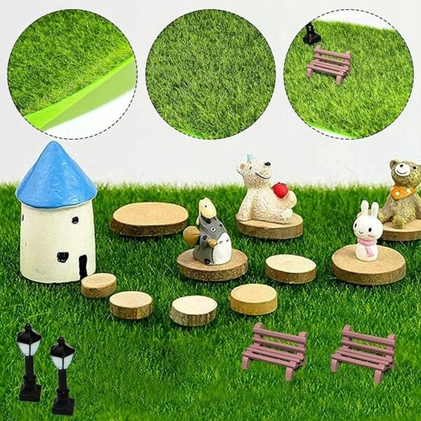 9-teiliges Mini-Gartenset mit Rasen, Zaun, Bänken und Laternen