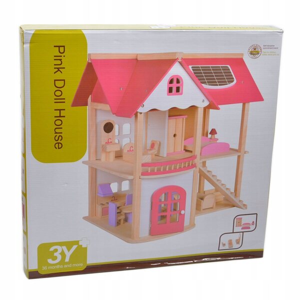 Casa delle Bambole in Legno Pegaz Toys Pink Doll House con Arredamento