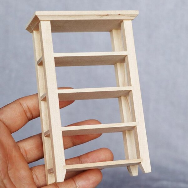 Holzminiatur: 1:12 Puppenhausregal mit 4 Etagen