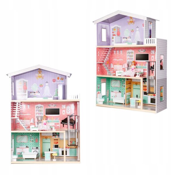 Grande casetta di legno per bambole con mobili e ascensore mobile per bambini