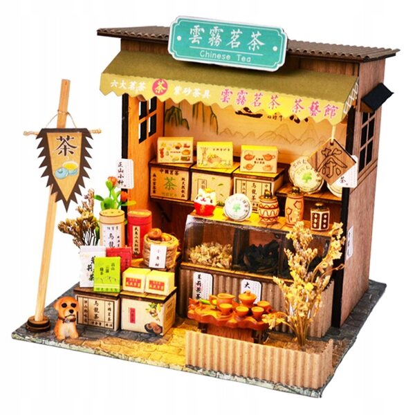 Miniatur-Domino-Set für DIY-Puppen im Maßstab 1:24 mit Holzmöbeln und Beleuchtung