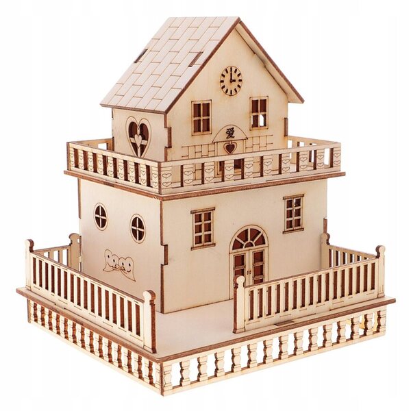 3D-Villa-Modell aus Holz mit LED-Lichtern, dekorativem Bauset und Geschenk