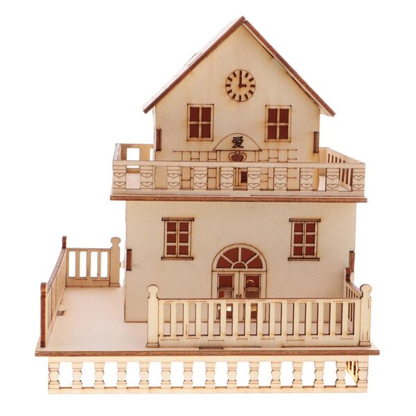 3D-Villa-Modell aus Holz mit LED-Lichtern, dekorativem Bauset und Geschenk