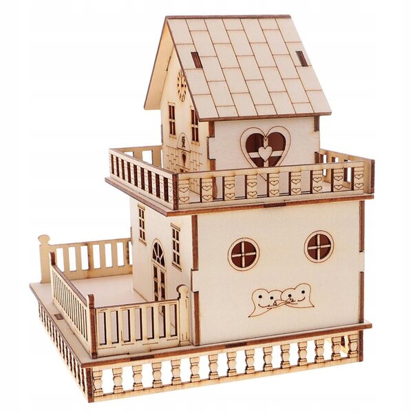 3D-Villa-Modell aus Holz mit LED-Lichtern, dekorativem Bauset und Geschenk