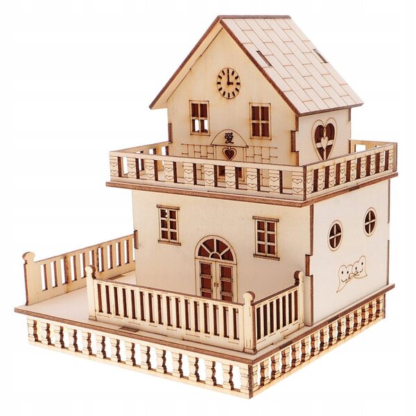 3D-Villa-Modell aus Holz mit LED-Lichtern, dekorativem Bauset und Geschenk