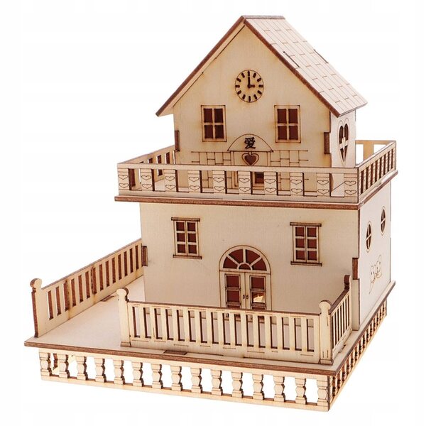 3D-Villa-Modell aus Holz mit LED-Lichtern, dekorativem Bauset und Geschenk