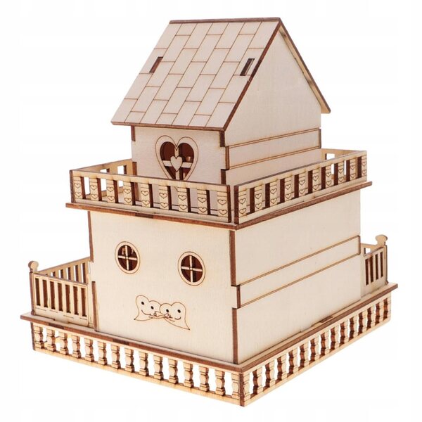 3D-Villa-Modell aus Holz mit LED-Lichtern, dekorativem Bauset und Geschenk