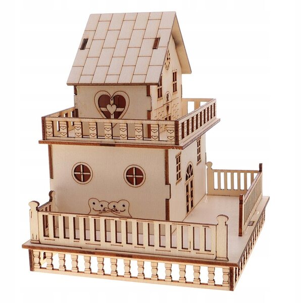 3D-Villa-Modell aus Holz mit LED-Lichtern, dekorativem Bauset und Geschenk