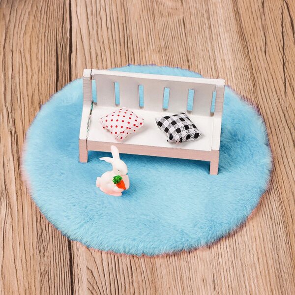 Mini Tappeto in Peluche 1:12 per Casa delle Bambole, Tappeto Decorativo Blu 12 cm