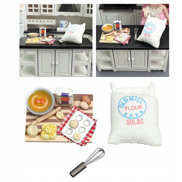 Mini set accessori cucina per casa delle bambole scala 1:12 in legno e resina
