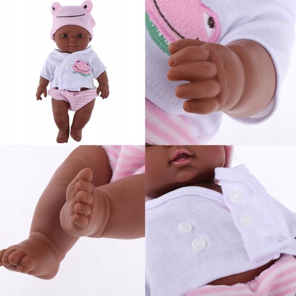 30cm Huggable Doll African Newborn Kids Sleeping Toy(Różowy)