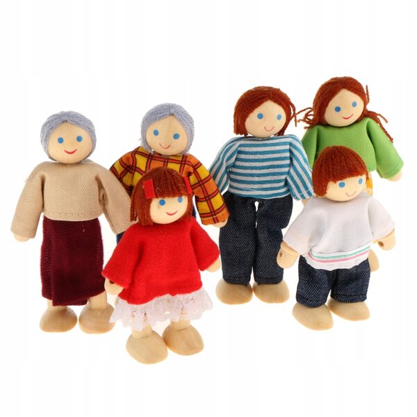 Buntes Puppenhaus-Familienset aus Holz, 6 Figuren, Rollenspiel