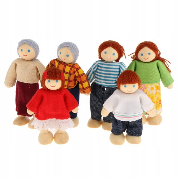 Buntes Puppenhaus-Familienset aus Holz, 6 Figuren, Rollenspiel
