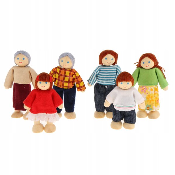 Buntes Puppenhaus-Familienset aus Holz, 6 Figuren, Rollenspiel