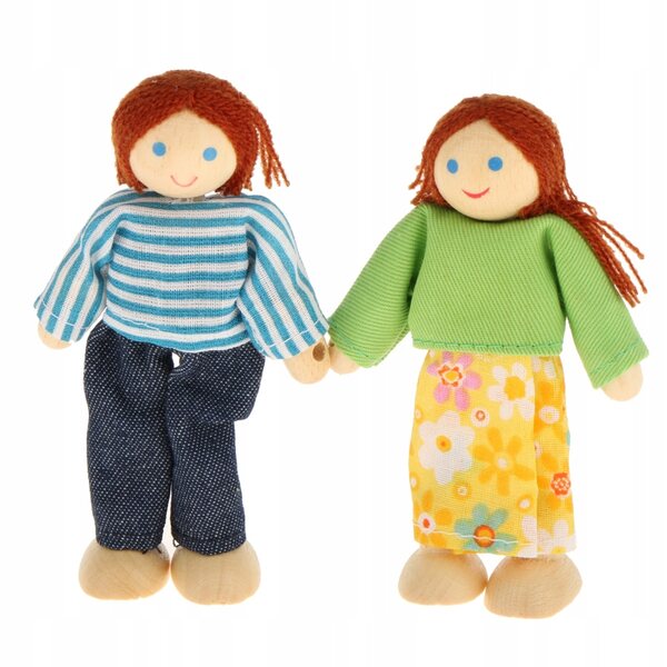 Buntes Puppenhaus-Familienset aus Holz, 6 Figuren, Rollenspiel
