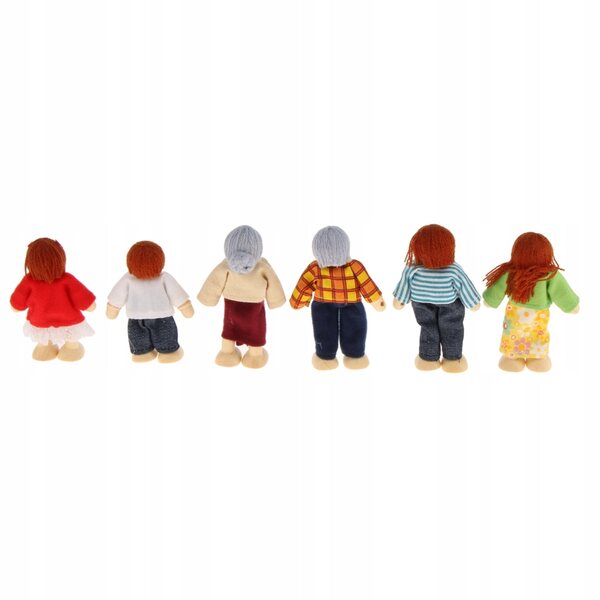 Buntes Puppenhaus-Familienset aus Holz, 6 Figuren, Rollenspiel