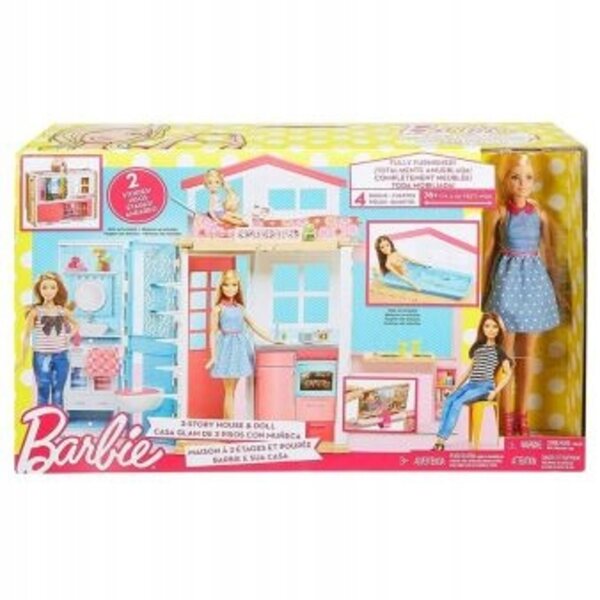 Barbie zweistöckiges Haus 54 cm mit Mattel-Puppe für Kinder ab 12 Monaten