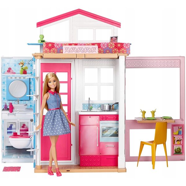 Barbie zweistöckiges Haus 54 cm mit Mattel-Puppe für Kinder ab 12 Monaten