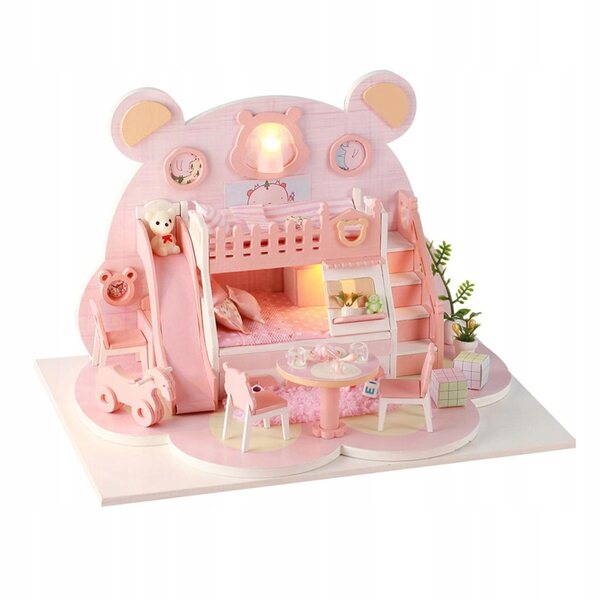 DIY-Puppenhaus-Set aus Holz mit Möbeln und moderner LED-Beleuchtung