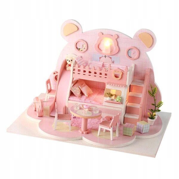 DIY-Puppenhaus-Set aus Holz mit Möbeln und moderner LED-Beleuchtung
