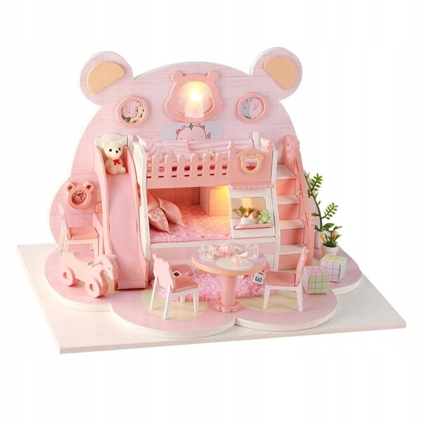 DIY-Puppenhaus-Set aus Holz mit Möbeln und moderner LED-Beleuchtung