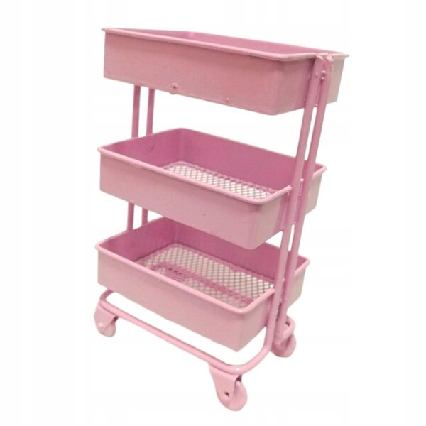 1/12 Metallregal für Puppenhausmöbel mit Rädern Rosa