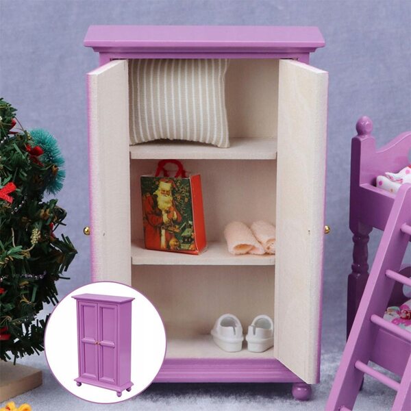 1:12 Miniatur-Kleiderschrank aus Holz für Puppenhäuser, realistisches Zubehör