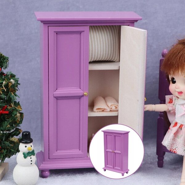 1:12 Miniatur-Kleiderschrank aus Holz für Puppenhäuser, realistisches Zubehör