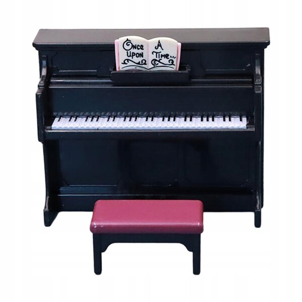 Mini pianoforte e sgabello in legno per casa delle bambole scala 1:12 nero