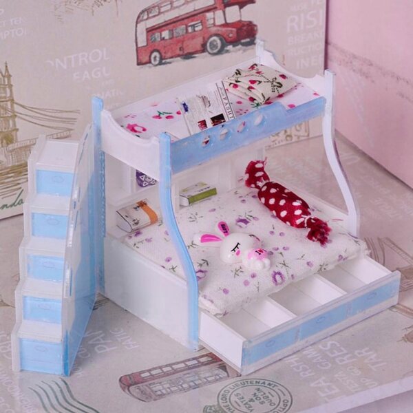 1/12 Dolls House Miniaturowe meble Łóżko piętrowe Podwójne piętrowe Dzieci Sypialnia