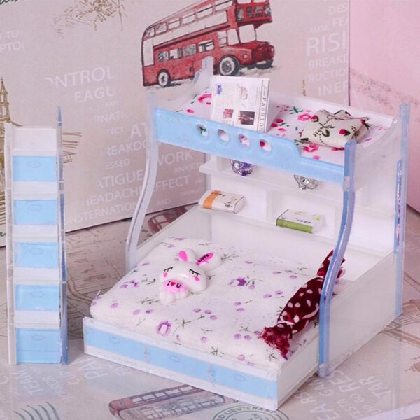 1/12 Dolls House Miniaturowe meble Łóżko piętrowe Podwójne piętrowe Dzieci Sypialnia