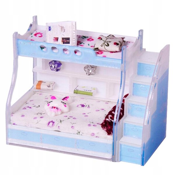 1/12 Dolls House Miniaturowe meble Łóżko piętrowe Podwójne piętrowe Dzieci Sypialnia