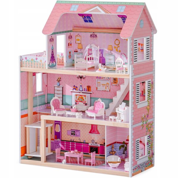 Casa delle bambole ROBUD 3 livelli con 24 accessori per bambini da 3 a 6 anni