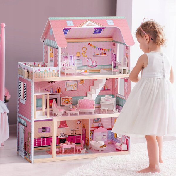 Casa delle bambole ROBUD 3 livelli con 24 accessori per bambini da 3 a 6 anni
