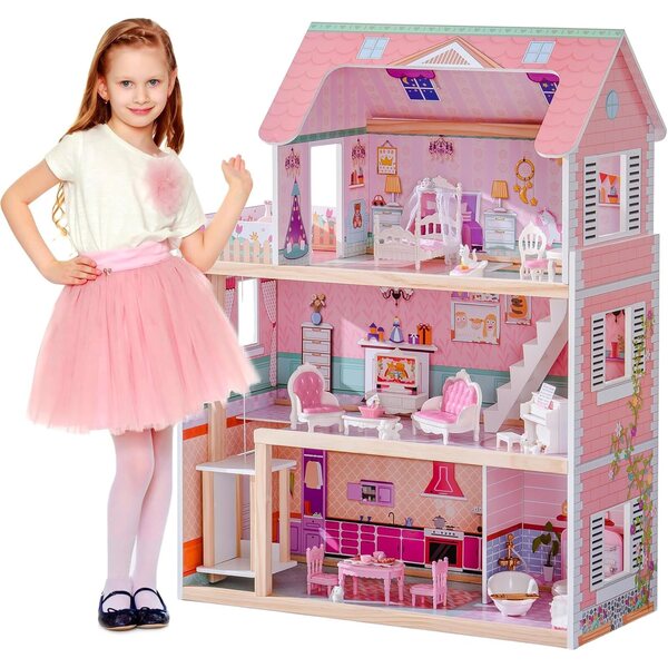 Casa delle bambole ROBUD 3 livelli con 24 accessori per bambini da 3 a 6 anni
