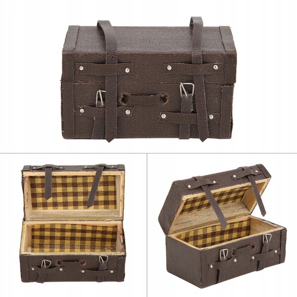 1:12 Mini-Holzkoffer im klassischen Vintage-Stil für das Puppenhaus