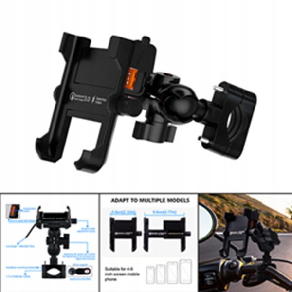 Supporto telefono motociclista regolabile e impermeabile per scooter e moto 12-24V