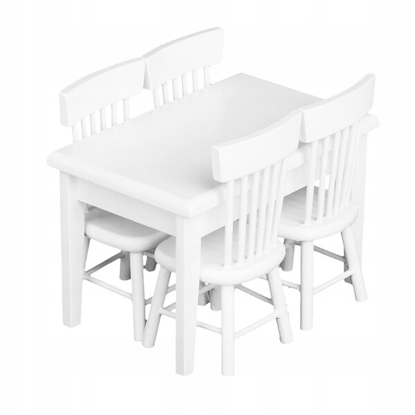 Miniatur-Set, quadratischer Tisch mit 4 Holzstühlen für Puppenhaus 1:12