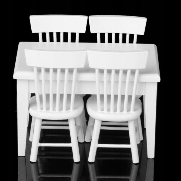 Set Miniature Tavolo Quadrato con 4 Sedie in Legno per Casa delle Bambole 1:12
