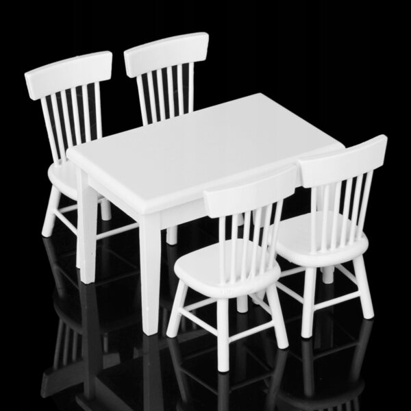 Set Miniature Tavolo Quadrato con 4 Sedie in Legno per Casa delle Bambole 1:12
