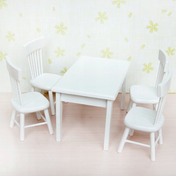 Set Miniature Tavolo Quadrato con 4 Sedie in Legno per Casa delle Bambole 1:12
