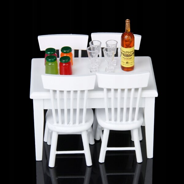 Set Miniature Tavolo Quadrato con 4 Sedie in Legno per Casa delle Bambole 1:12