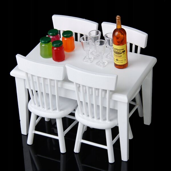 Set Miniature Tavolo Quadrato con 4 Sedie in Legno per Casa delle Bambole 1:12
