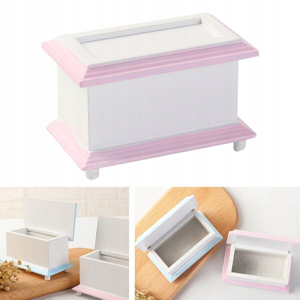 1:12 Miniatur-Aufbewahrungsbox aus Holz, rosa – Puppenhausmöbel