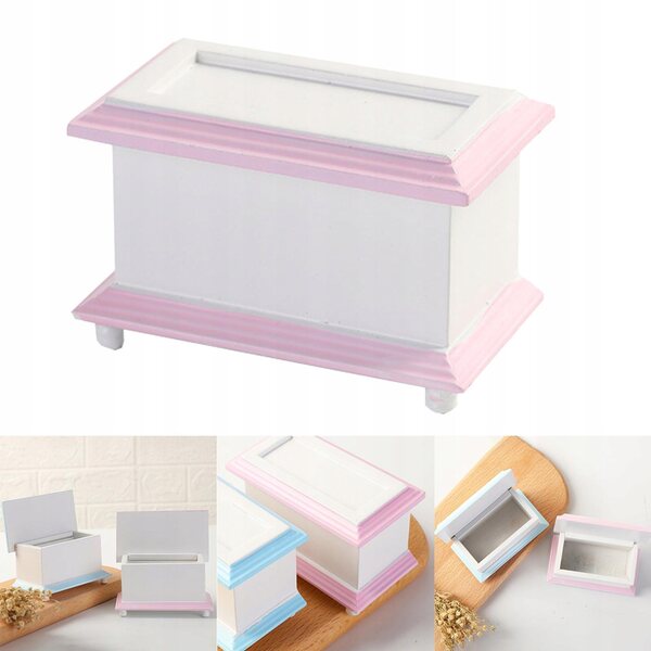 1:12 Miniatur-Aufbewahrungsbox aus Holz, rosa – Puppenhausmöbel